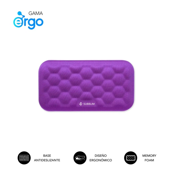 Subblim Ergo Airpadding Reposamuñecas para Raton - Espuma Viscoelastica 65D - Tejido AirMesh Transpirable - Base Antideslizante - Color Lila
