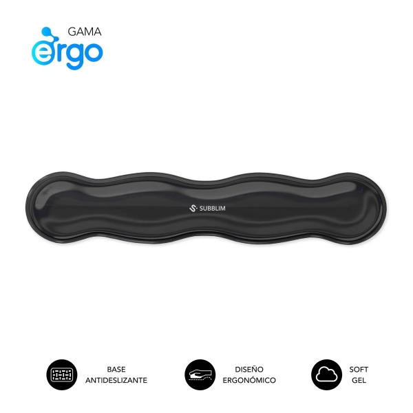 Subblim Ergo Crystal Flex Reposamuñecas para Teclado - Gel Refrigerante Autoajustable - Diseño Ondulado Ergonomico - Base Antideslizante - Color Negro