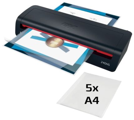 GBC 240HS Home Office A3 Plastificadora - Calentamiento en 2 Minutos - Desde Documentos de Identidad hasta Documentos A3 - Compatible con Bolsas de 75 a 125 micras - Color Negro /Rojo