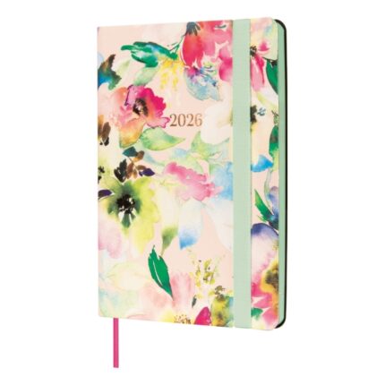 Finocam Flexi Joy Agenda en Catalan - Anual 2026 - Tapa Blanda - Formato F4 - 120x13x172mm - Semana Vista Horizontal - Tematica de Flores