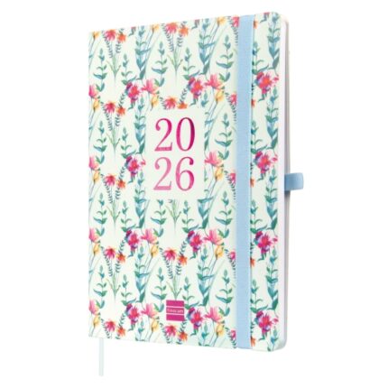 Finocam Capri Agenda Internacional - Anual 2026 - Formato FA5 - 153x13x214mm - Semana Vista en Vertical - Tematica de Flores