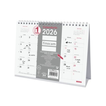Finocam Chic Calendario de Sobremesa - Anual 2026 - 210x70x155mm - Espacio para Escribir - Color Blanco