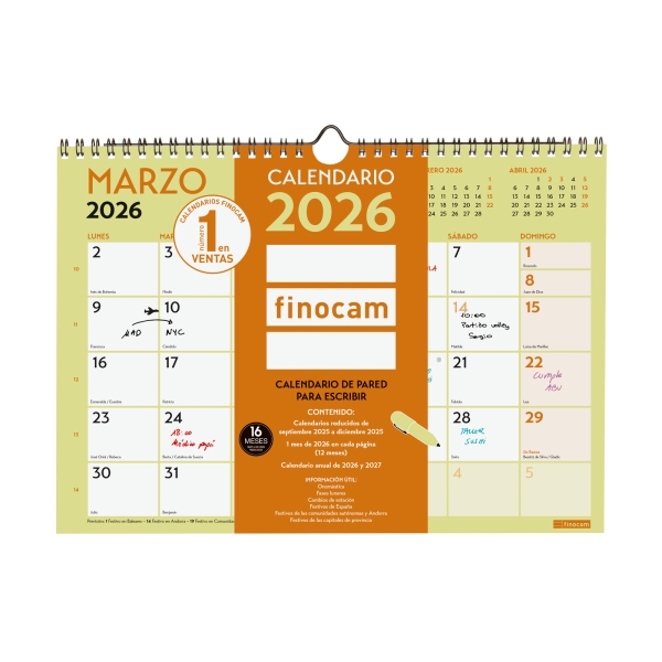 Finocam Grafik Calendario de Pared - Anual 2026 - 297x10x212mm - Espacio para Escribir - Color Surtidos