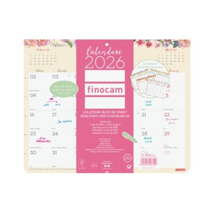 Finocam Design Calendario Imantado en Catalan - Anual 2026 - Bloc Encolado - 250x6x200mm - Espacio para Escribir - Color Surtidos