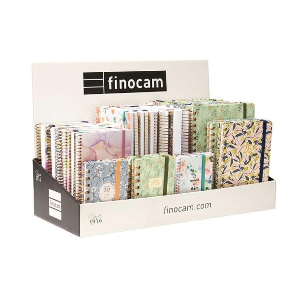 Finocam Trendy Expositor con 45 Agendas de Espiral Surtidas en Catalan - Anual 2026 - Color Surtidos