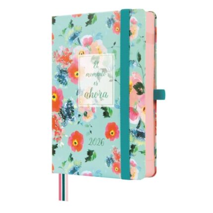 Finocam Minimal Design Agenda - Anual 2026 - Tapa Dura - Cierre con Goma Elastica - Formato M4 - 124x25x174mm - 1 Dia por Pagina - Tematica de Flores