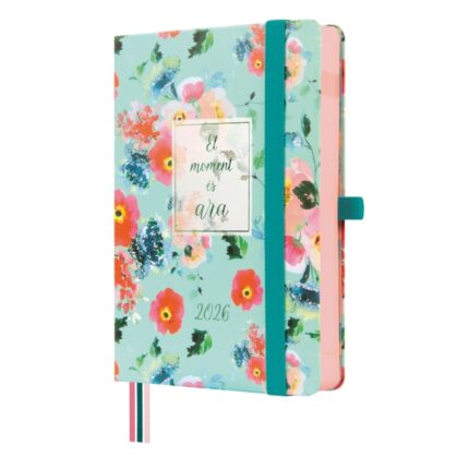 Finocam Minimal Design Agenda en Catalan - Anual 2026 - Tapa Dura - Cierre con Goma Elastica - Formato M4 - 124x25x174mm - 1 Dia por Pagina - Tematica de Flores
