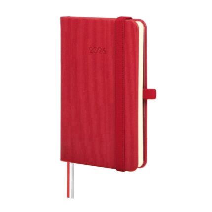 Finocam Minimal Textura Agenda - Anual 2026 - Tapa Dura - Cierre con Goma Elastica - Formato M2 - 86x17x132mm - Semana Vista Horizontal - Color Rojo