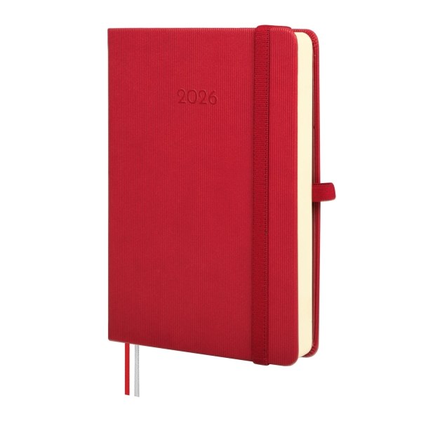 Finocam Minimal Textura Agenda - Anual 2026 - Tapa Dura - Cierre con Goma Elastica - Formato M4 - 124x27x174mm - 1 Dia por Pagina - Color Rojo