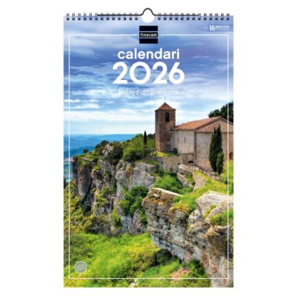 Finocam Calendario de Pared en Catalan - Anual 2026 - Imagenes Variadas - con Espiral - Espacio para Escribir - Tematica de Ciudades y Pueblos