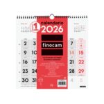 Finocam Calendario de Pared - Anual 2026 - 300x5x310mm - Numeros Grandes - Color Blanco y Rojo