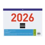 Finocam Calendario Faldilla - Anual 2026 - Formato F93 - 300x3x210mm - Numeros Grandes - Color Blanco y Azul