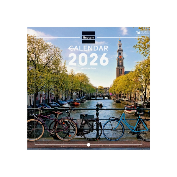 Finocam Calendario de Pared Internacional - Anual 2026 - Imagenes Variadas - 191x5x185mm - Tematica de Amsterdam