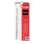 Finocam Calendario de Pared - Anual 2026 - Formato Largo M - 130x5x335mm - Espacio para Escribir - Color Blanco y Rojo
