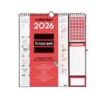 Finocam Calendario de Pared en Catalan - Anual 2026 - Anilla Portaboligrafo - 300x11x335mm - Espacio para Escribir - Color Blanco y Rojo