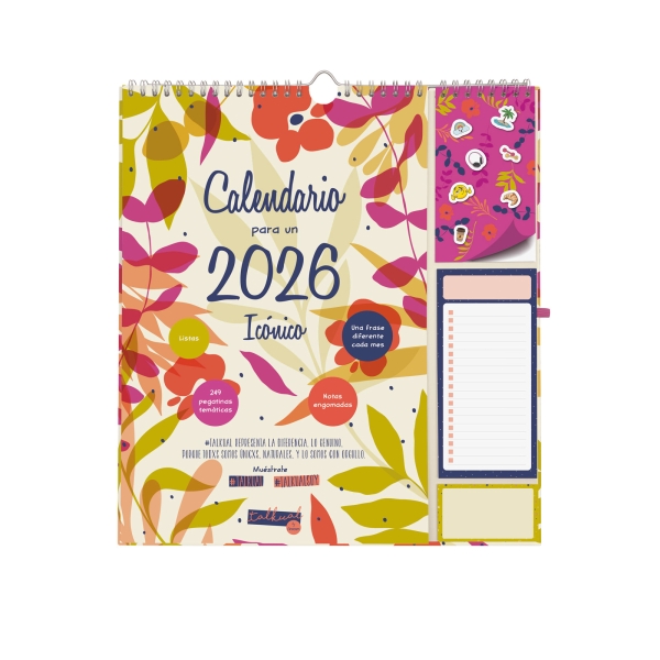 Finocam Talkual Calendario de Pared - Anual 2026 - Anilla Portaboligrafo - 300x11x335mm - Espacio para Escribir - Color Surtidos