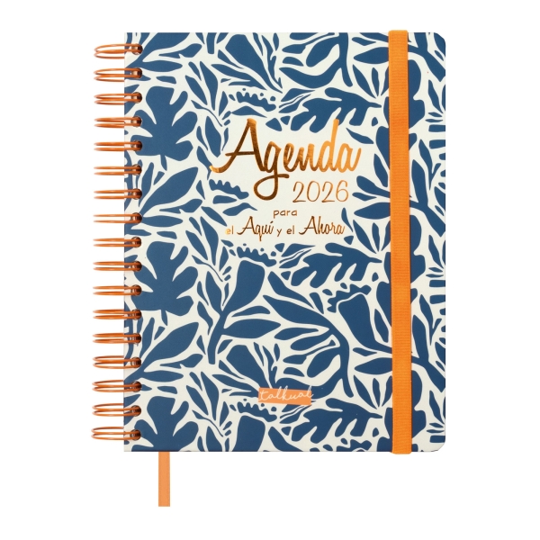 Finocam Talkual Agenda de Espiral - Anual 2026 - Tapa Dura - Cierre de Goma - Formato 1/4 - 155x217mm - Semana Vista Horizontal - Color Azul y Naranja Finocam Talkual Agenda de Espiral - Anual 2026 - Tapa Dura - Cierre de Goma - Formato 1/4 - 155x217mm - Semana Vista Horizontal - Color Azul y Naranja