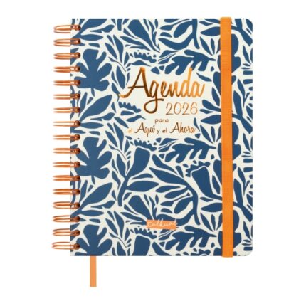 Finocam Talkual Agenda de Espiral - Anual 2026 - Tapa Dura - Cierre de Goma - Formato 1/4 - 155x217mm - 1 Dia por Pagina - Color Azul y Naranja