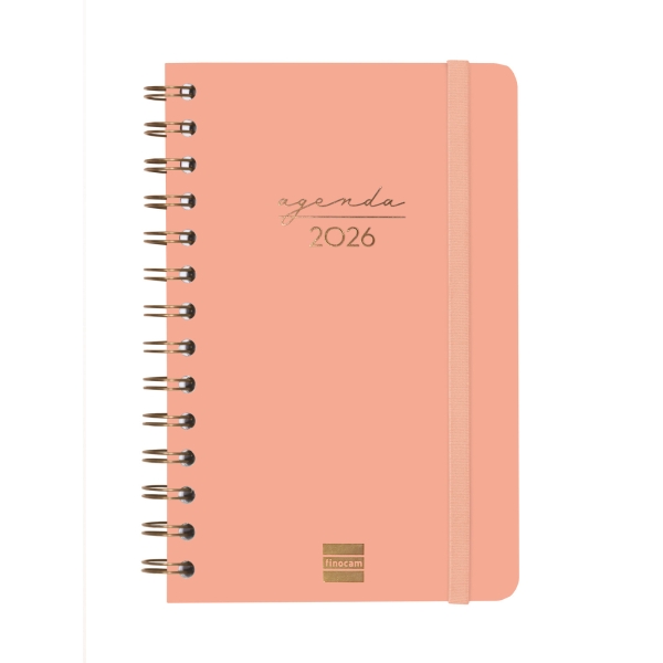 Finocam Alma Agenda - Anual 2026 - con Espiral - Formato E5 - 131x19x190mm - Semana Vista Horizontal - Color Coral
