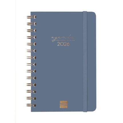 Finocam Alma Agenda en Catalan - Anual 2026 - con Espiral - Formato E5 - 131x19x190mm - Semana Vista Horizontal - Color Azul