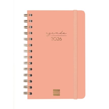 Finocam Alma Agenda en Catalan - Anual 2026 - con Espiral - Formato E5 - 131x19x190mm - Semana Vista Horizontal - Color Coral