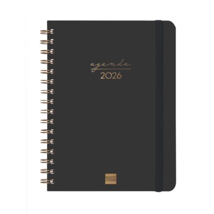Finocam Alma Agenda - Anual 2026 - con Espiral - Formato E10 - 172x19x220mm - Semana Vista Horizontal - Color Negro