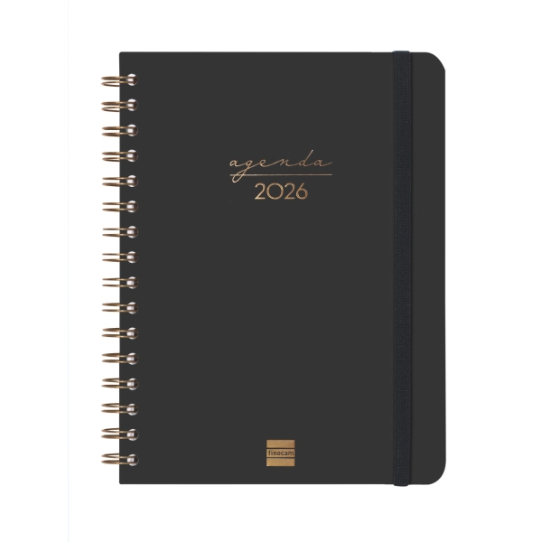 Finocam Alma Agenda en Catalan - Anual 2026 - con Espiral - Formato E10 - 172x19x220mm - Semana Vista Horizontal - Color Negro