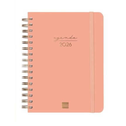 Finocam Alma Agenda en Catalan - Anual 2026 - con Espiral - Formato E10 - 180x30x220mm - 1 Dia por Pagina - Color Coral