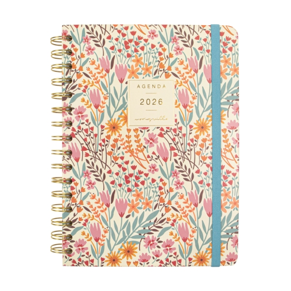 Finocam Moniquilla Agenda de Espiral - Anual 2026 - Planificador - Cierre de Goma - Formato E10 - 155X212mm - Semana Vista Horizontal - Tematica de Flores Finocam Moniquilla Agenda de Espiral - Anual 2026 - Planificador - Cierre de Goma - Formato E10 - 155X212mm - Semana Vista Horizontal - Tematica de Flores