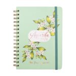 Finocam Flower Journal Agenda de Espiral - Anual 2026 - Tapa Dura - Cierre de Goma - Formato E10 - 155X212mm - Semana Vista Horizontal - Color Verde