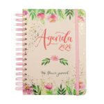 Finocam Flower Journal Agenda de Espiral - Anual 2026 - Tapa Dura - Cierre de Goma - Formato E10 - 155X212mm - 1 Dia por Pagina - Color Rosa