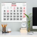 Finocam Calendario de Pared - Anual 2026 - Espacio para Escribir - Formato XL - 540x5x430mm - Numeros Grandes - Color Blanco y Rojo - immagine 3
