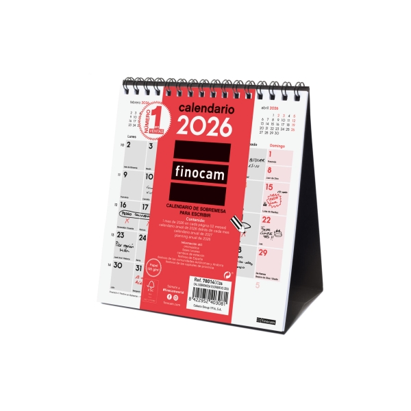 Finocam Calendario de Sobremesa - Anual 2026 - 140x70x155mm - Espacio para Escribir - Color Finocam Calendario de Sobremesa - Anual 2026 - 140x70x155mm - Espacio para Escribir - Color