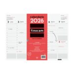 Finocam Vade Protector de Escritorio - Anual 2026 - Encolado - 420x7x310mm - Semana Vista en Vertical - Color Blanco y Rojo
