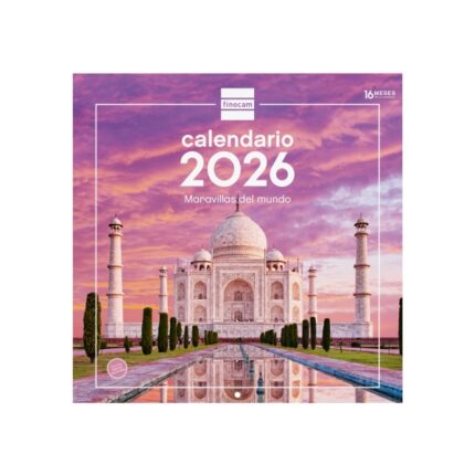 Finocam Calendario de Pared - Anual 2026 - Imagenes Variadas - 300x300mm - Espacio para Escribir - Tematica de Maravillas Del Mundo