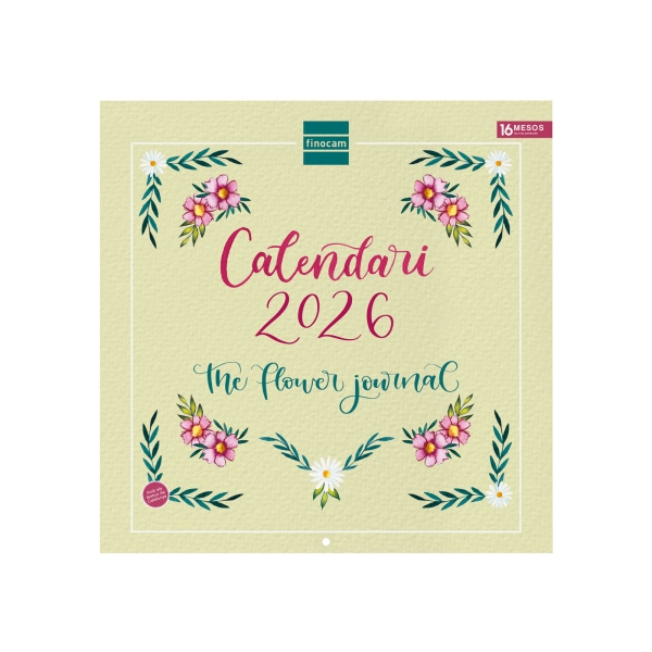 Finocam Calendario de Pared en Catalan - Anual 2026 - Imagenes Variadas - 300x300mm - Espacio para Escribir - Tematica de Flores