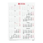Finocam Poster Calendario Tipo Poster - Anual 2026 - Espacio para Escribir - 485x680mm - Numeros Grandes - Color Blanco y Rojo
