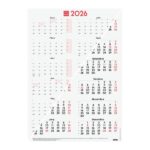 Finocam Poster Calendario Tipo Poster en Catalan - Anual 2026 - Espacio para Escribir - 485x680mm - Numeros Grandes - Color Blanco y Rojo