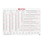 Finocam Planificador de Tipo Poster en Catalan - Anual 2026 - Espacio para Escribir - 680x485mm - Numeros Grandes - Color Blanco y Rojo