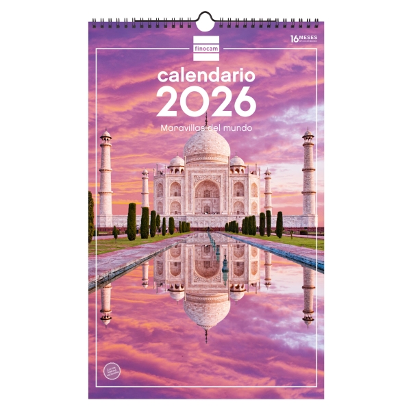 Finocam Calendario de Pared - Anual 2026 - Imagenes Variadas - con Espiral - Espacio para Escribir - Tematica de Maravillas Del Mundo