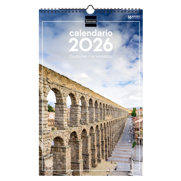 Finocam Calendario de Pared - Anual 2026 - Imagenes Variadas - con Espiral - Espacio para Escribir - Tematica de Ciudades y Pueblos
