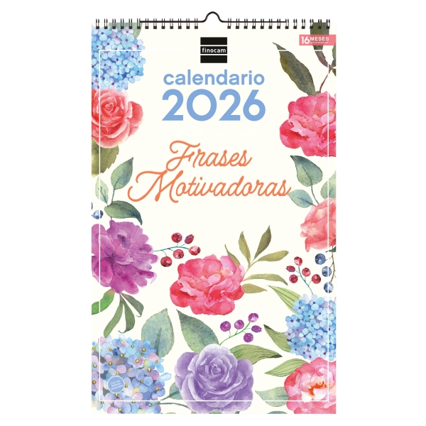 Finocam Calendario de Pared - Anual 2026 - Imagenes Variadas - con Espiral - Espacio para Escribir - Tematica de Frases Motivadoras
