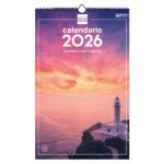 Finocam Calendario de Pared - Anual 2026 - Imagenes Variadas - con Espiral - Espacio para Escribir - Tematica de Atardeceres Magicos