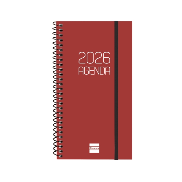 Finocam Opaque Agenda de Espiral - Anual 2026 - Tapa Ligera - Cierre con Goma Elastica - Formato E9 - 100x14x171mm - Semana Vista Horizontal - Color Burdeos Finocam Opaque Agenda de Espiral - Anual 2026 - Tapa Ligera - Cierre con Goma Elastica - Formato E9 - 100x14x171mm - Semana Vista Horizontal - Color Burdeos