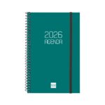 Finocam Opaque Agenda de Espiral - Anual 2026 - Tapa Ligera - Cierre con Goma Elastica - Formato E5 - 125x14x181mm - Semana Vista Horizontal - Color Verde