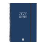 Finocam Opaque Agenda de Espiral - Anual 2026 - Tapa Ligera - Cierre con Goma Elastica - Formato E11 - 172x14x242mm - Semana Vista en Vertical - Color Azul