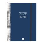Finocam Opaque Agenda de Espiral - Anual 2026 - Tapa Ligera - Cierre con Goma Elastica - Formato E11 - 175x29x242mm - 1 Dia por Pagina - Color Azul
