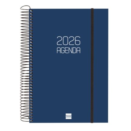 Finocam Opaque Agenda de Espiral en Catalan - Anual 2026 - Tapa Ligera - Cierre con Goma Elastica - Formato E11 - 175x29x242mm - 1 Dia por Pagina - Color Azul
