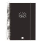 Finocam Opaque Agenda de Espiral en Catalan - Anual 2026 - Tapa Ligera - Cierre con Goma Elastica - Formato E11 - 175x29x242mm - 1 Dia por Pagina - Color Negro