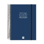 Finocam Opaque Agenda de Espiral - Anual 2026 - Tapa Ligera - Cierre con Goma Elastica - Formato E10 - 175x29x212mm - 1 Dia por Pagina - Color Azul